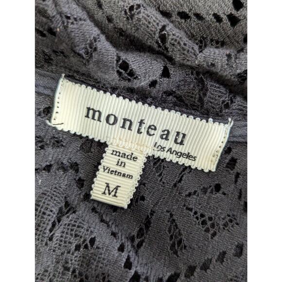 NWOT! MONTEAU LOS ANGELES! RICH BLACK STRETCH LACE OVER BLACK, DRESS! SZ M - Picture 6 of 8